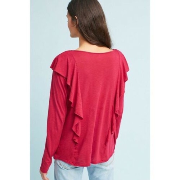 Anthropologie Ruffled Long-Sleeve Tee size MP PM petite size new with tag - Picture 3 of 7